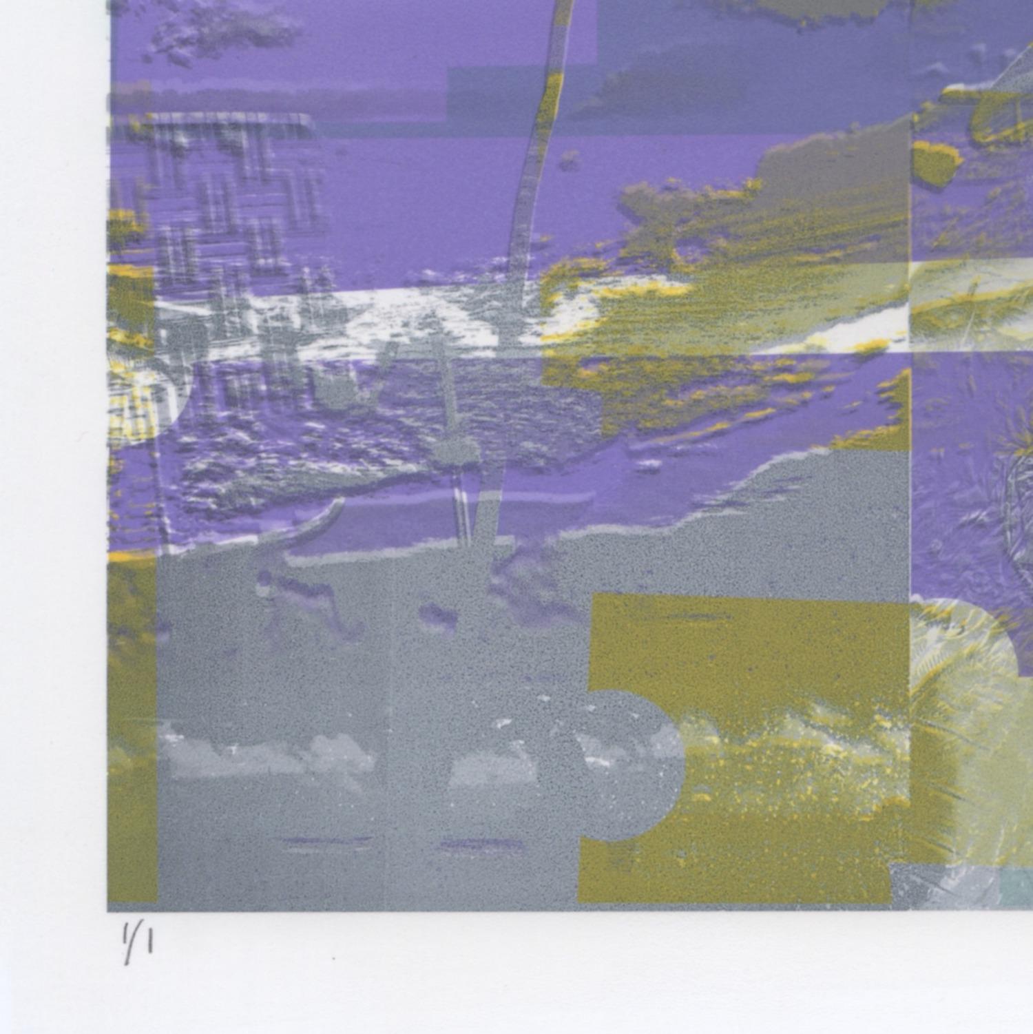 „Kauai, Tranquility“, abstrakt, Landschaft, lavendel, grün, türkis, Druck (Grau), Abstract Print, von Patty deGrandpre