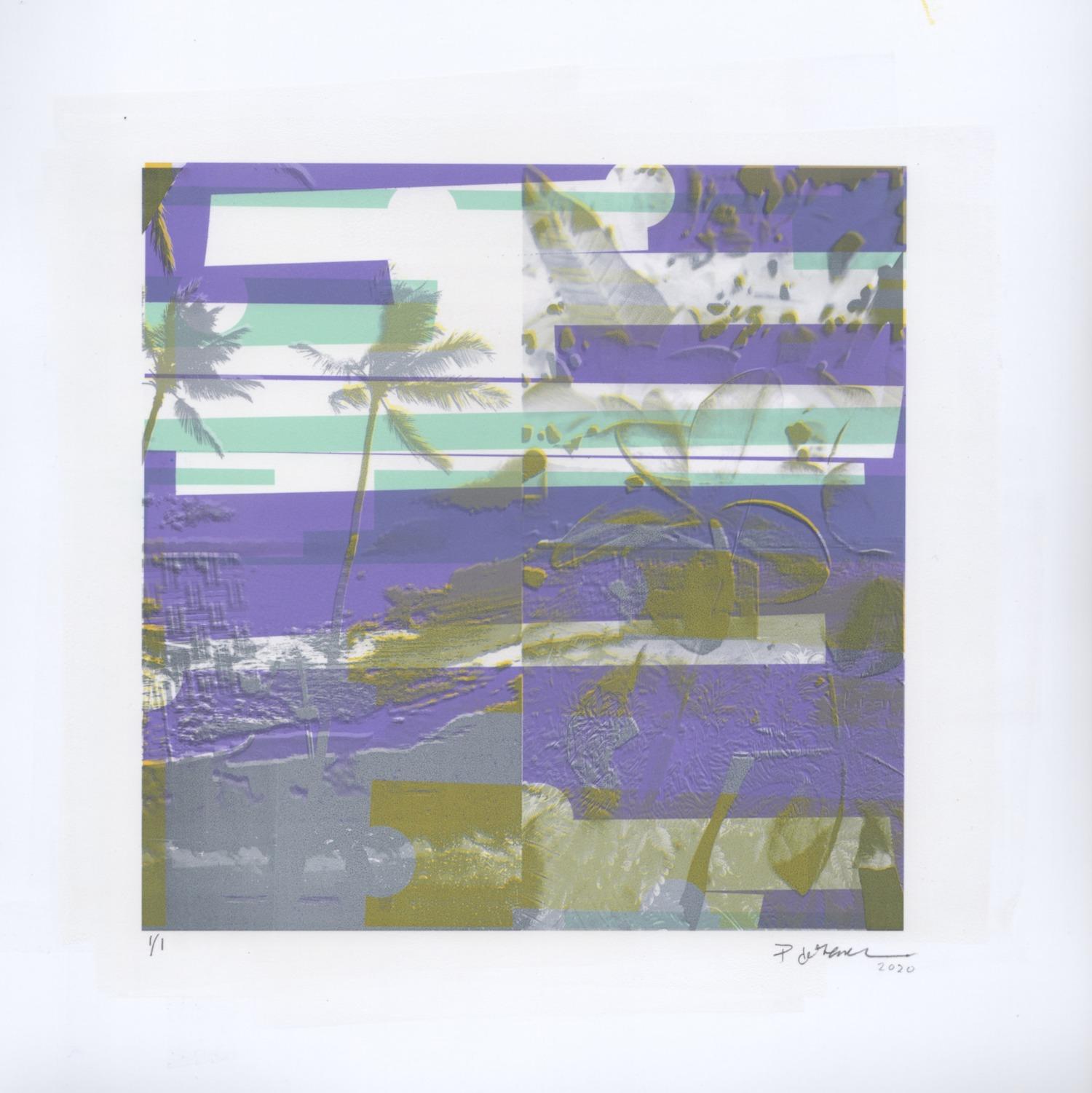 Patty deGrandpre Abstract Print – „Kauai, Tranquility“, abstrakt, Landschaft, lavendel, grün, türkis, Druck