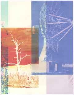 "Looking for a Signal", Abstract, Diptych, Tree, Blue, White, Mixed Media Print