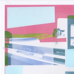 "Sit and LIsten", Abstract, Cassette, Tape, Modern, Chair, Pink, Blue, Monoprint