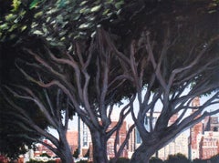 Brooklyn Through the Trees : Peinture de paysage moderne et réaliste de la ville de New York