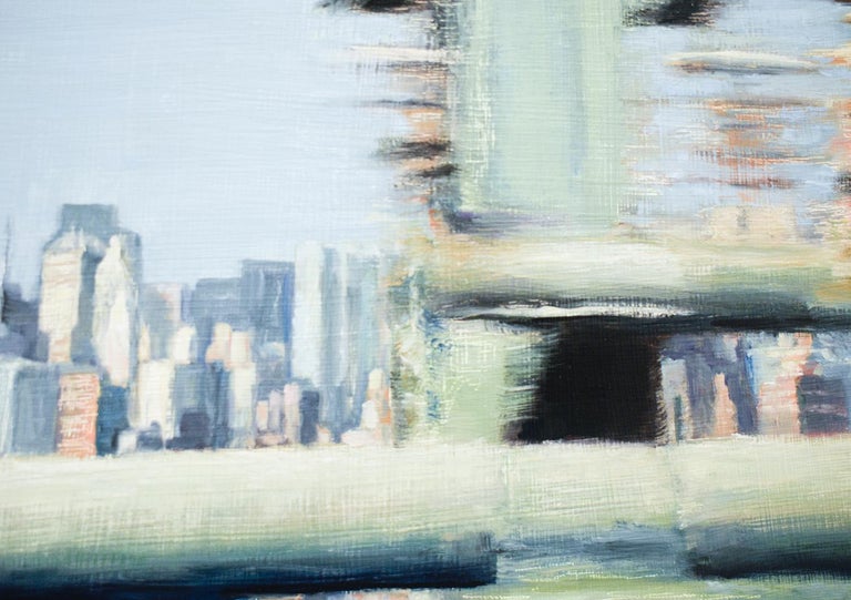 City Glow: Cityscape Oil Painting of New York City in Pastel Palette For Sale 1