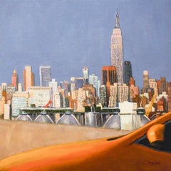 Yellow Taxi: Iconic Painting of New York City Skyline and Empire State Building