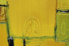 Modern Bright Yellow, Black, and White Abstract Textured Landscape Painting