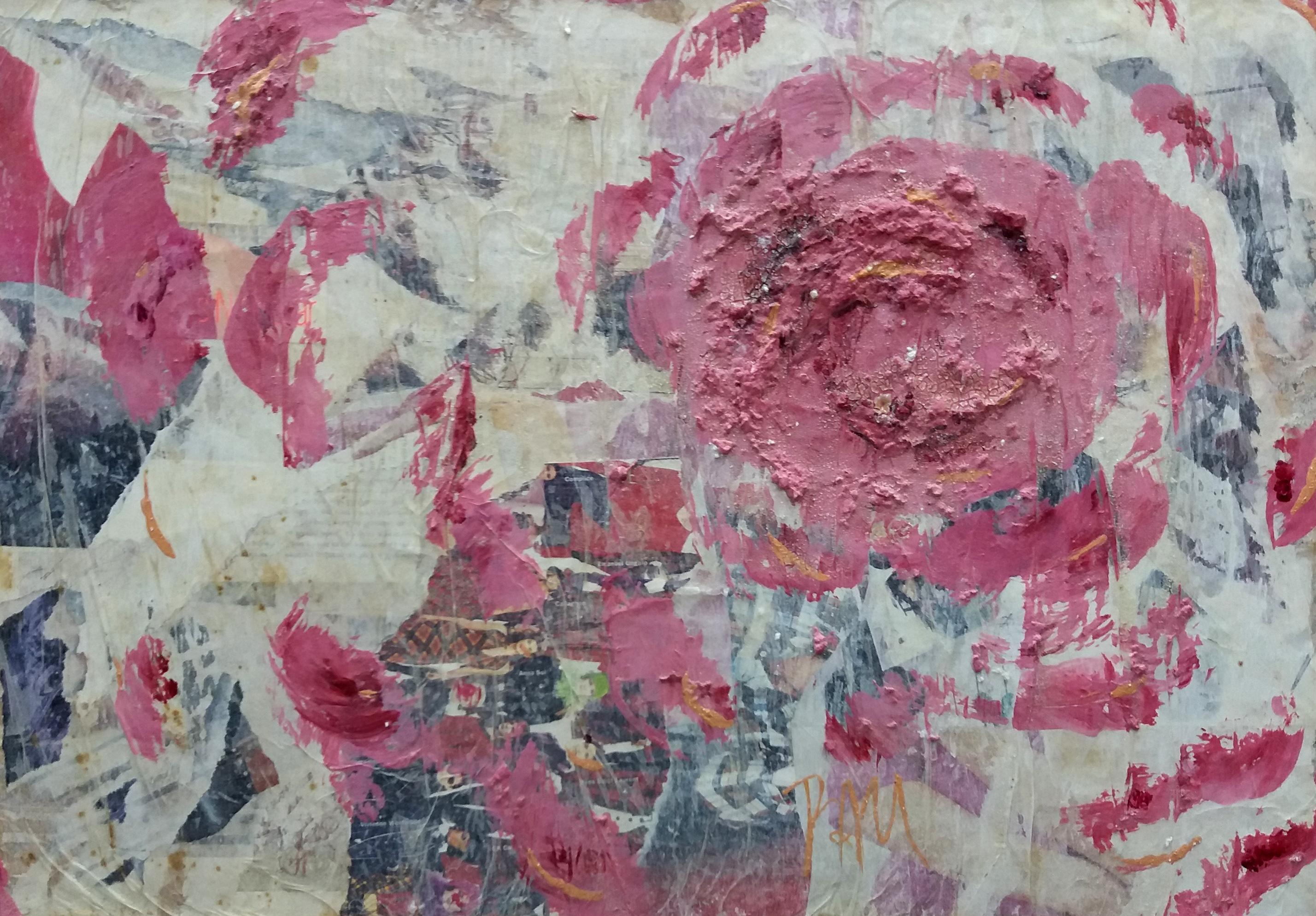 Pau Alemany  Rosas pintura contemporánea original en técnica mixta en venta 2