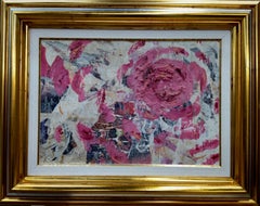 Vintage Pau Alemany  Roses original contemporary mixed media painting