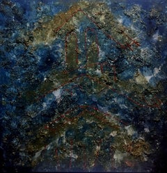 PAU ALEMANY   Blue  Big   original abstract mixed media canvas painting