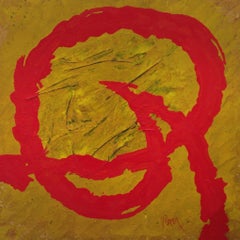 Pau Alemany Square RED YELLOW GOLDEN original abstract mixed media