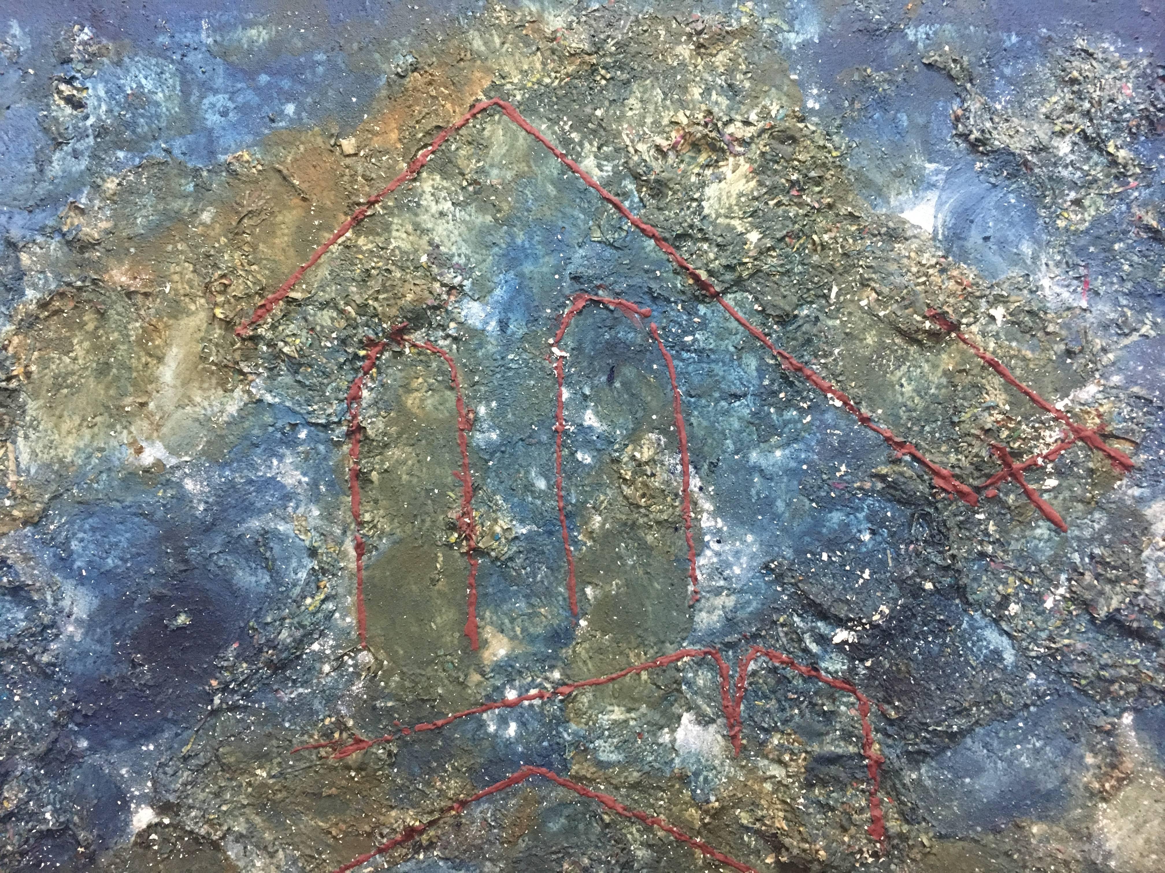 PAU ALEMANY  Blau  Bigli   original abstraktes gemischtes leinwandgemälde (Abstrakt), Painting, von Pau Alemany