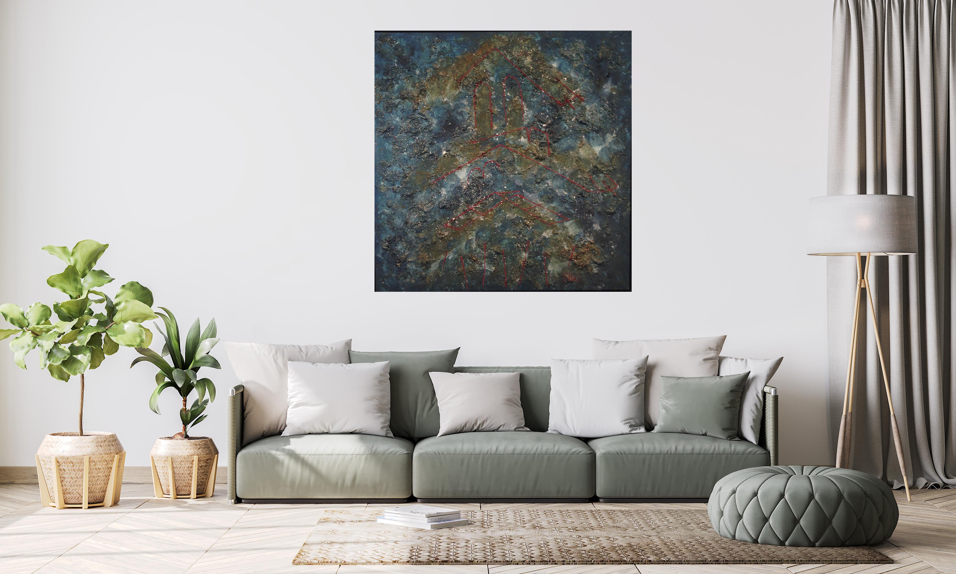 PAU ALEMANY  Blau  Bigli   original abstraktes gemischtes leinwandgemälde im Angebot 1