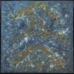 PAU ALEMANY Blue original abstract mixed media canvas painting