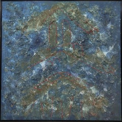 PAU ALEMANY Blue original abstract mixed media canvas painting
