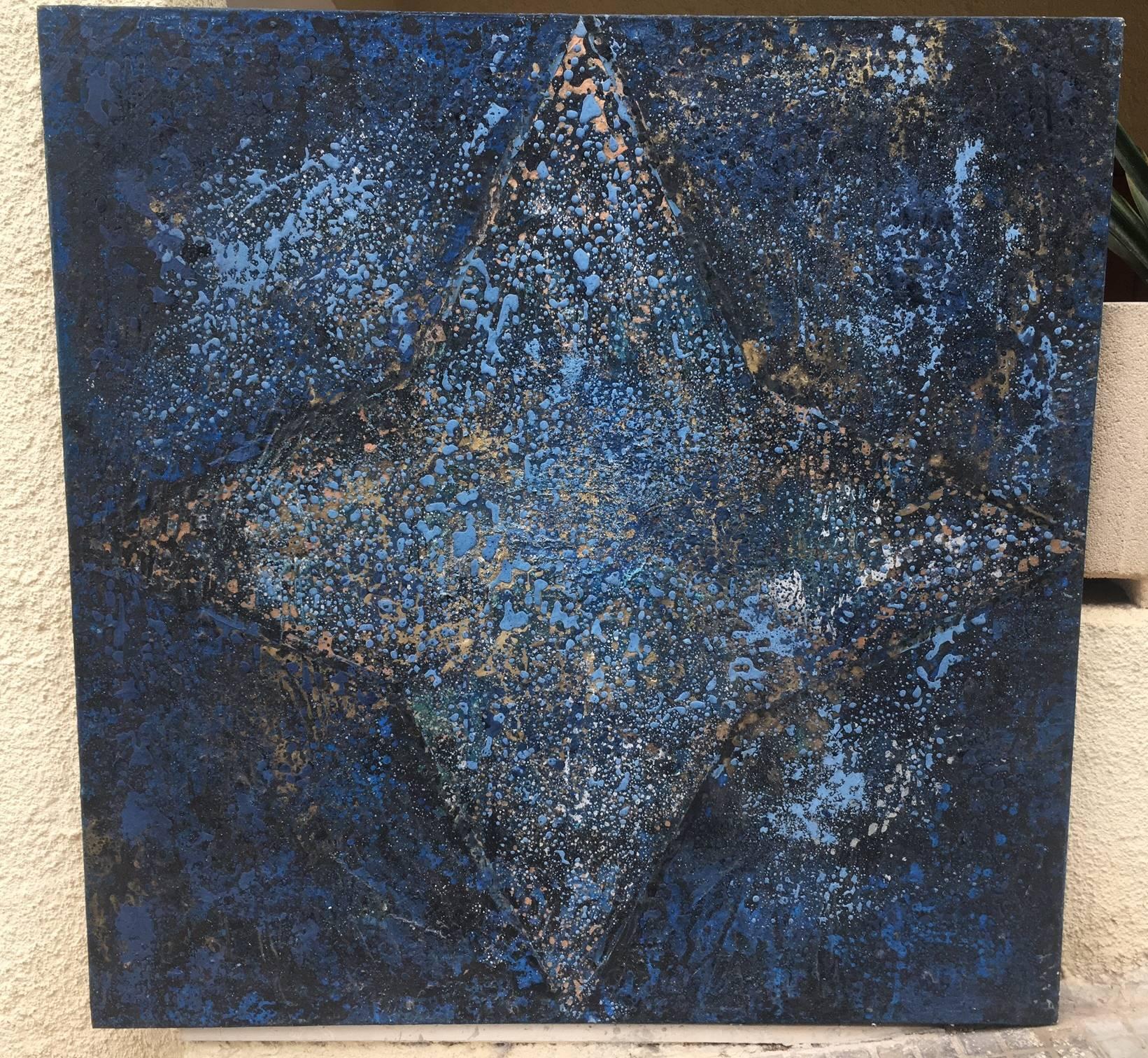  Pau Alemany    Dark Blue original abstract mixed media canvas painting For Sale 1