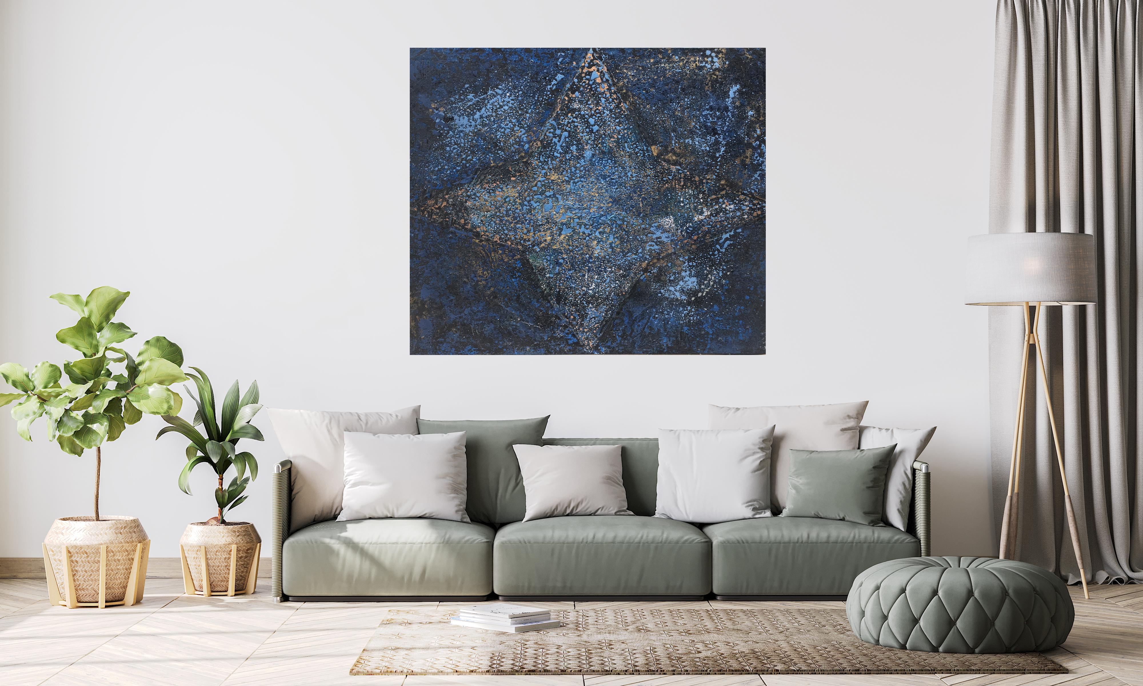  Pau Alemany    Dark Blue original abstract mixed media canvas painting For Sale 2