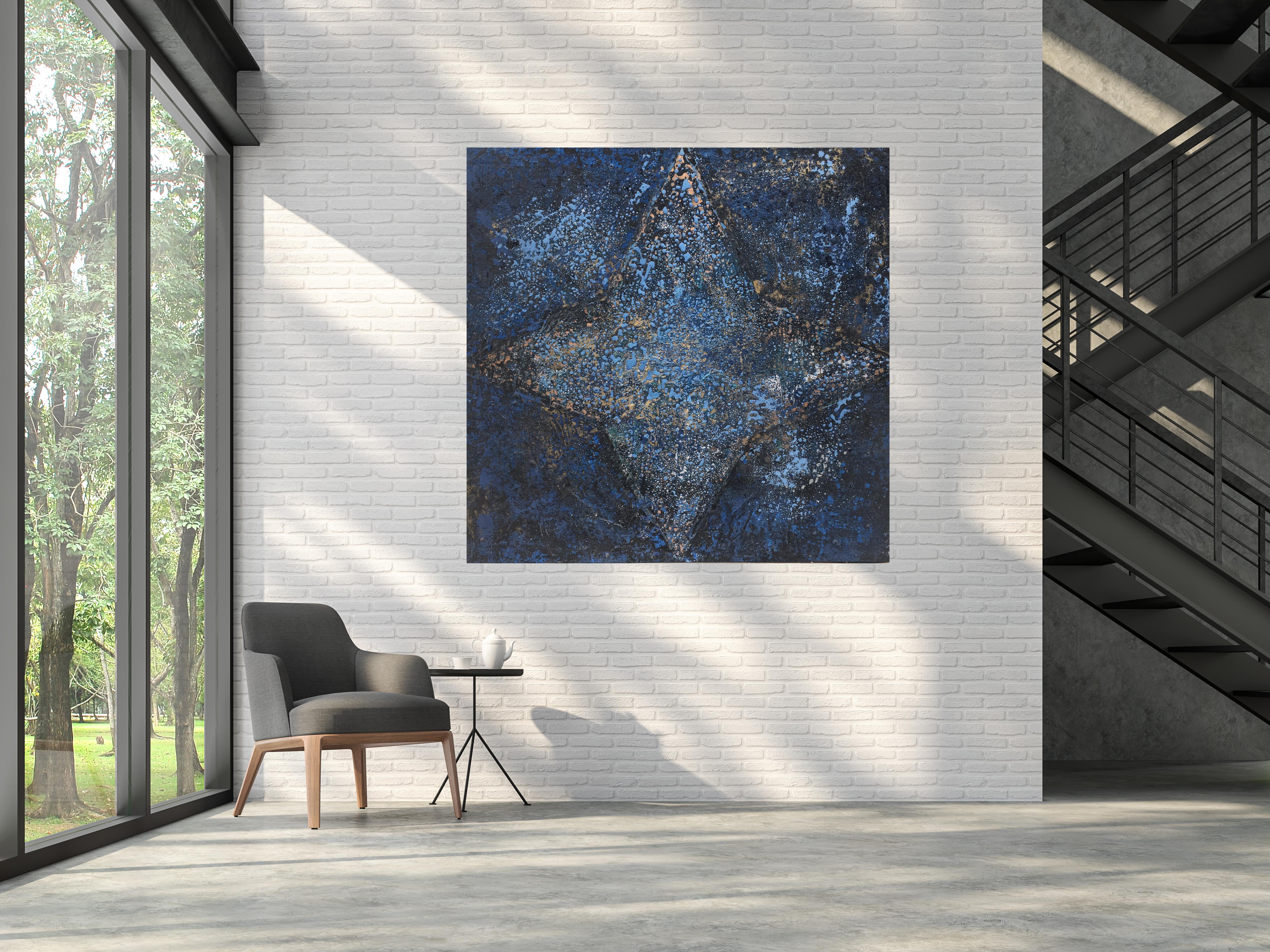  Pau Alemany    Dark Blue original abstract mixed media canvas painting For Sale 3