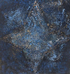  Pau Alemany    Peinture abstraite originale en toile bleu foncé, technique mixte
