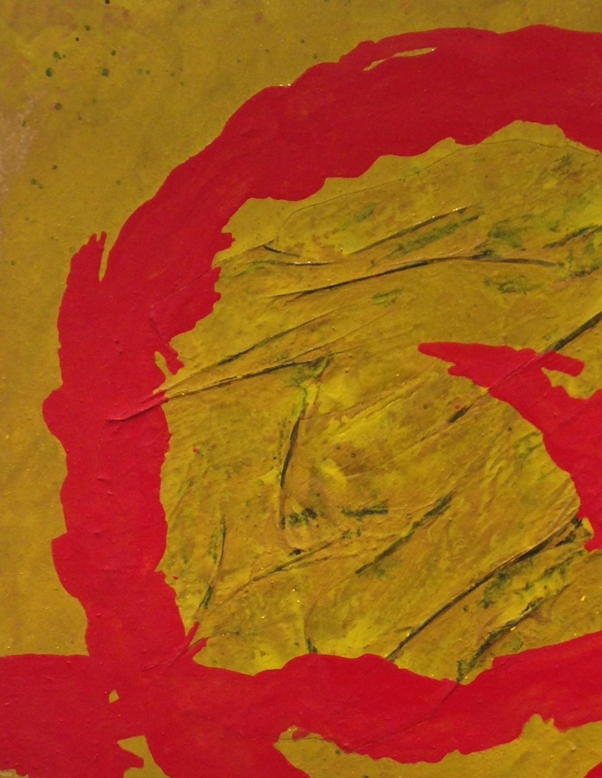 Pau Alemany  Cuadrado  ROJO  AMARILLO  ORO  original abstracto técnica mixta en venta 1
