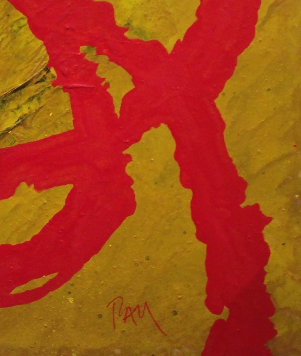 Pau Alemany  Cuadrado  ROJO  AMARILLO  ORO  original abstracto técnica mixta en venta 2