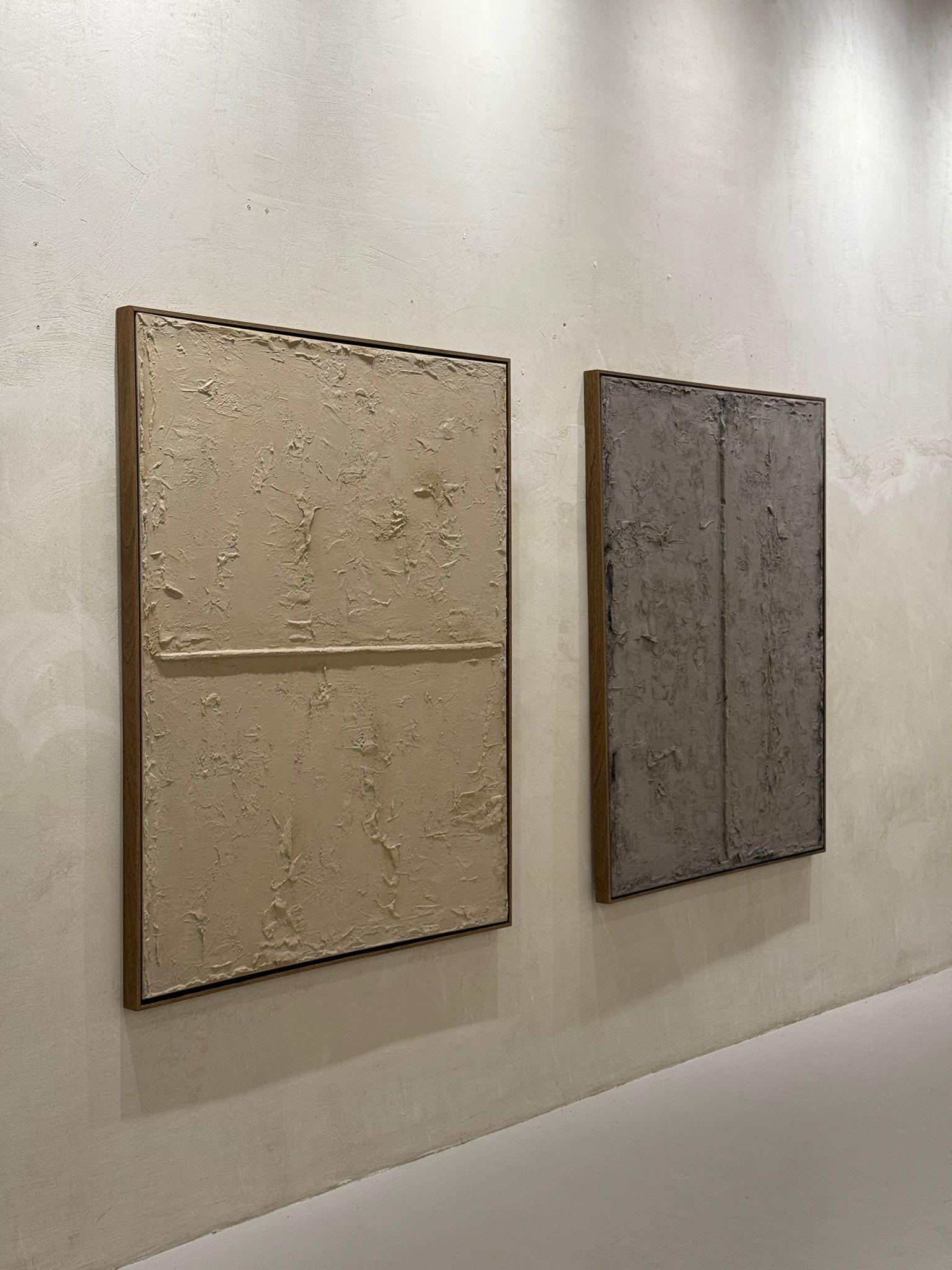 Abstract Diptych Minimalist Landscape Earth Mixed Media on Canvas by Pau Escat For Sale 2