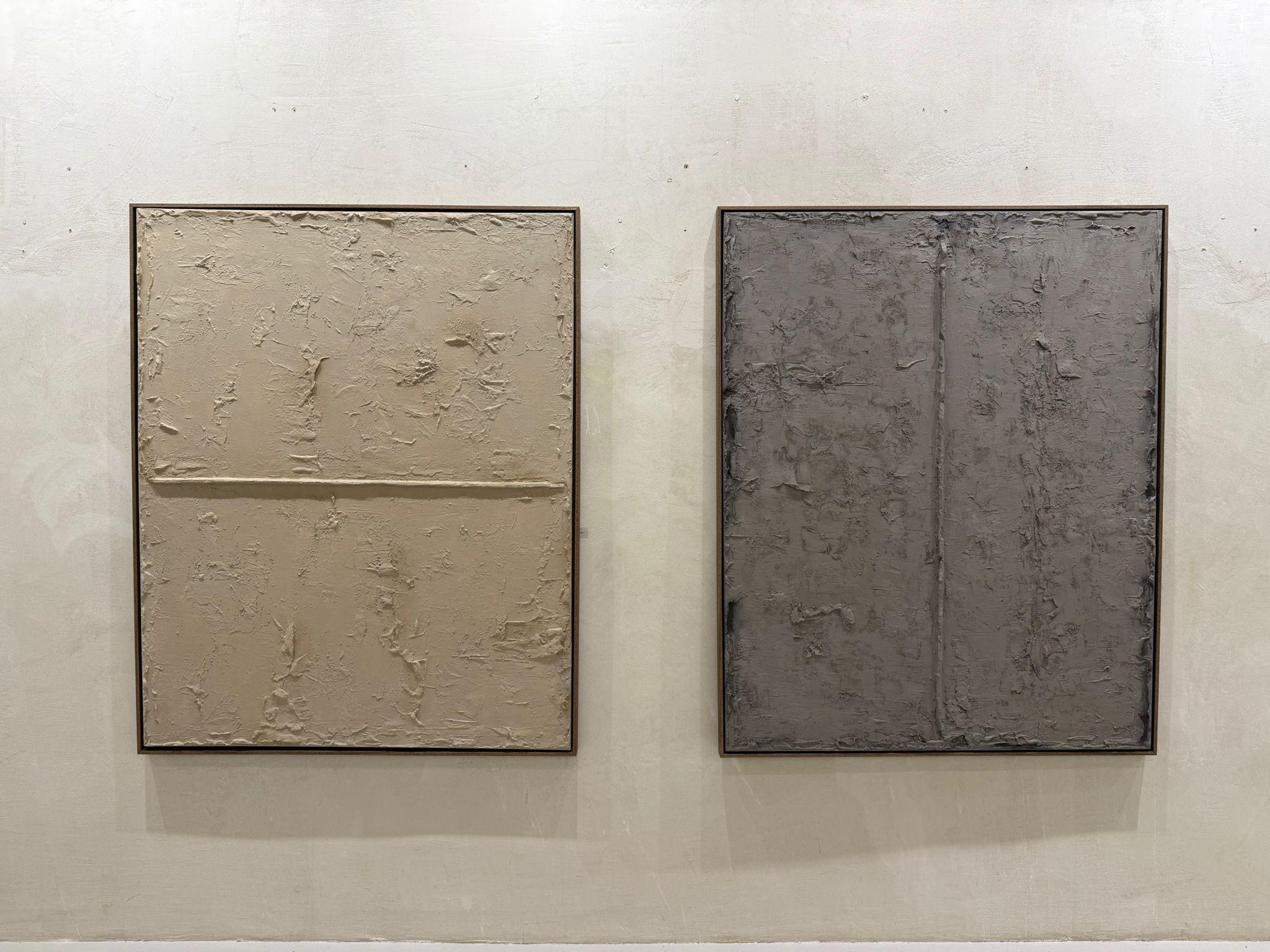 Abstract Diptych Minimalist Landscape Earth Mixed Media on Canvas by Pau Escat For Sale 3