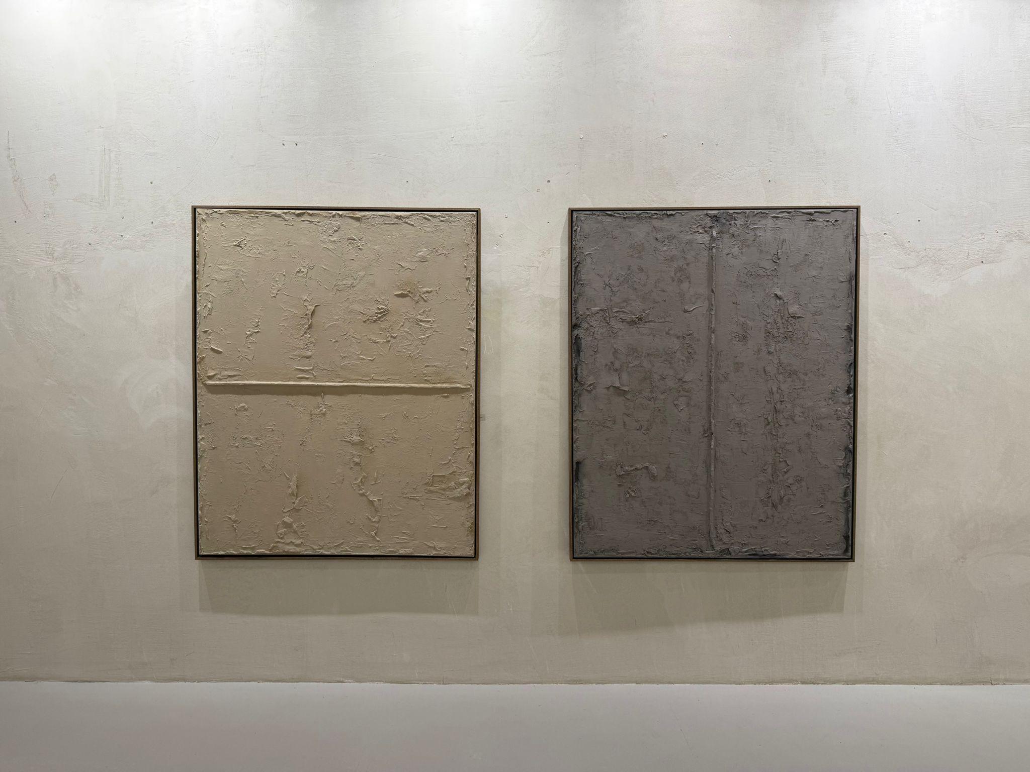 Abstract Diptych Minimalist Landscape Earth Mixed Media on Canvas by Pau Escat For Sale 4