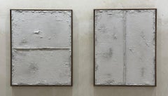 Abstract Mixed Media Dual Horizon, Textured Monochrome Diptych by Pau Escat
