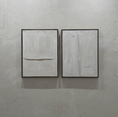 Abstract Mixed Media Silent Light, Abstract Neutral Diptych Painting Pau Escat