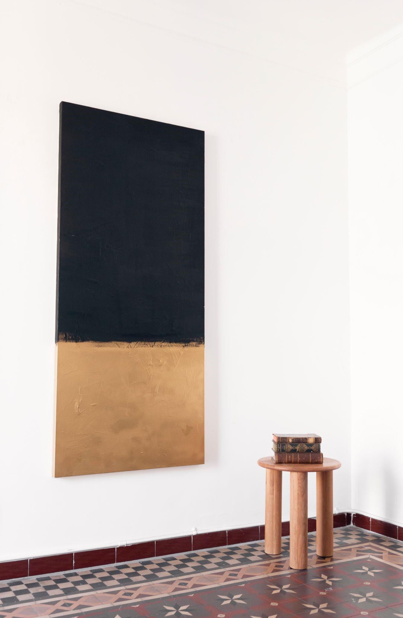 Untitled is an original work of art by the Catalan artist Pau Escat.

This painting is created by the artist Pau Escat. The artist wants to represent landscape through his feelings and emotions and not through his eyes. 

Texture black paint, golden
