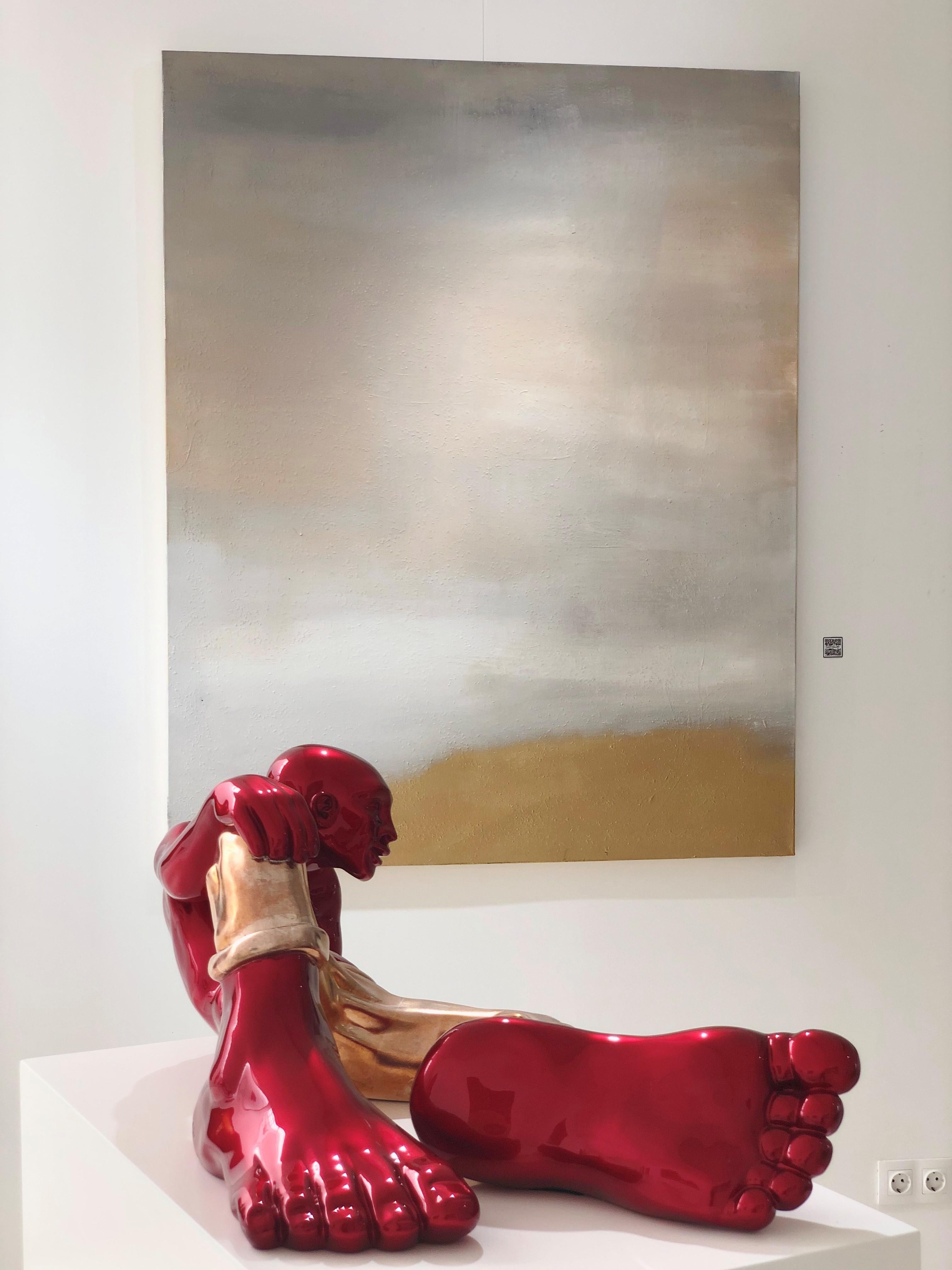 Minimalistisches abstraktes Gemälde ohne Titel – strukturiertes Mischtechniken, 2022 (Braun), Abstract Painting, von Pau Escat