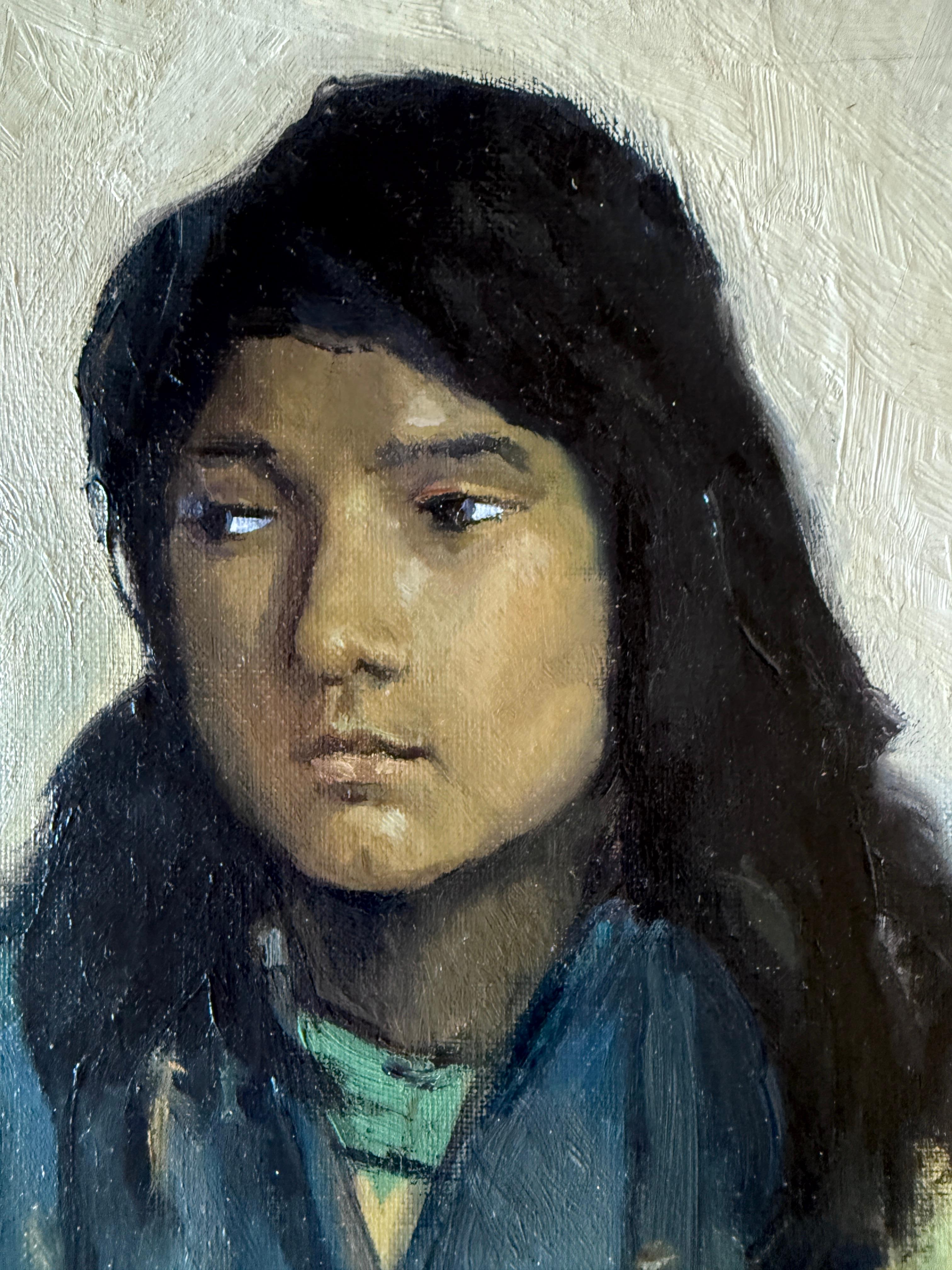 Seated Gypsy Girl oil on canvas painting european art - Impressionist Painting by Pau Valls Cañellas