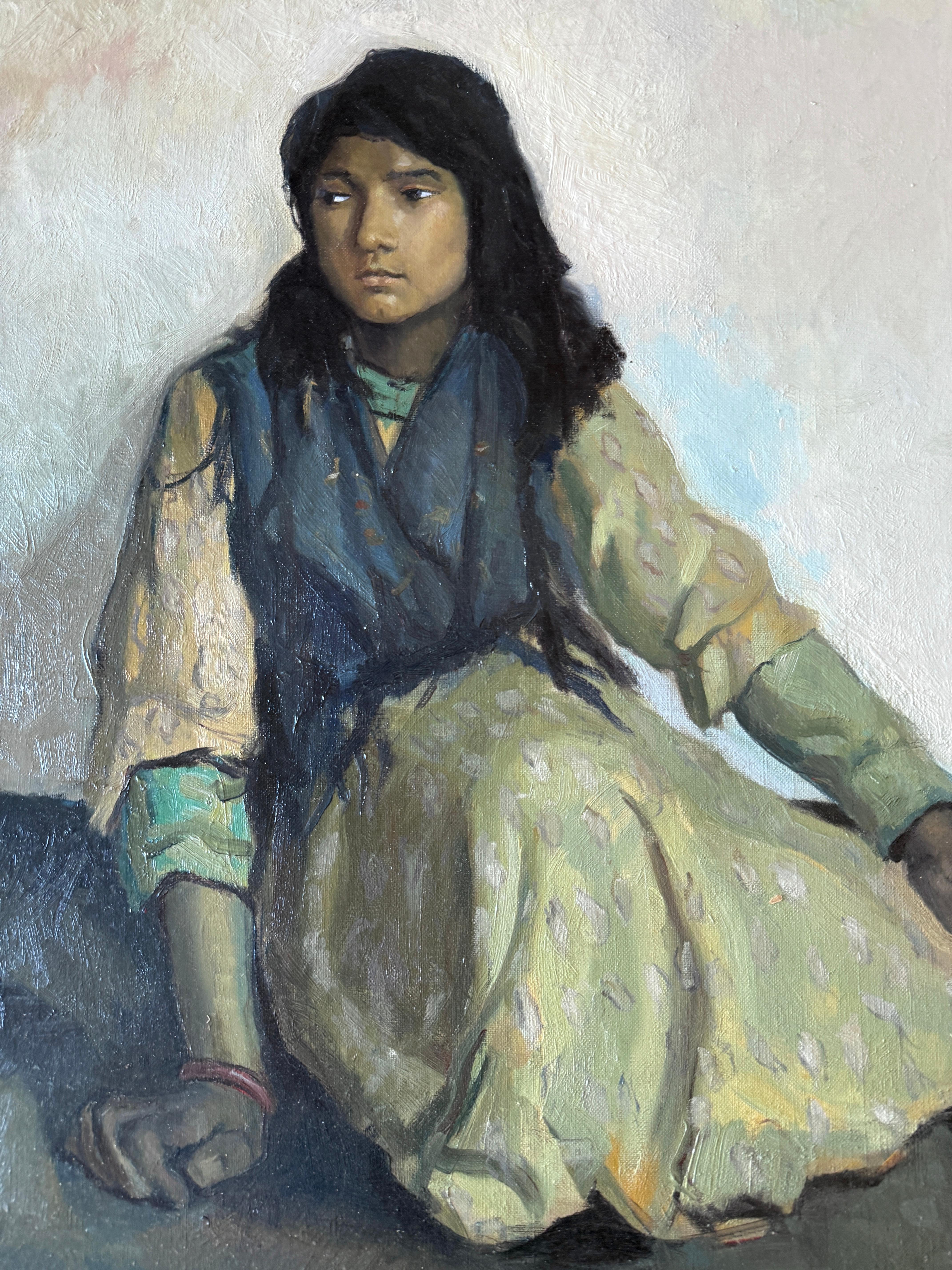 Seated Gypsy Girl oil on canvas painting european art For Sale 2