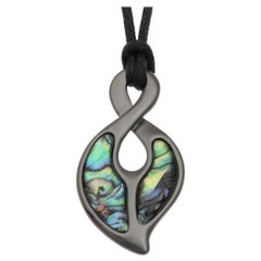 Paua Abalone Shell Maori Koru Fern Pendant