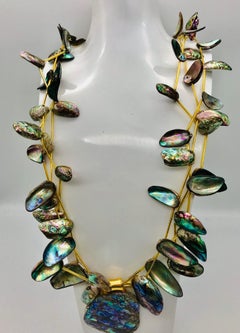 Paua/ Nacre beads, Glass /gold spacers , 3 strand Necklace, by Sylvia Gottwald