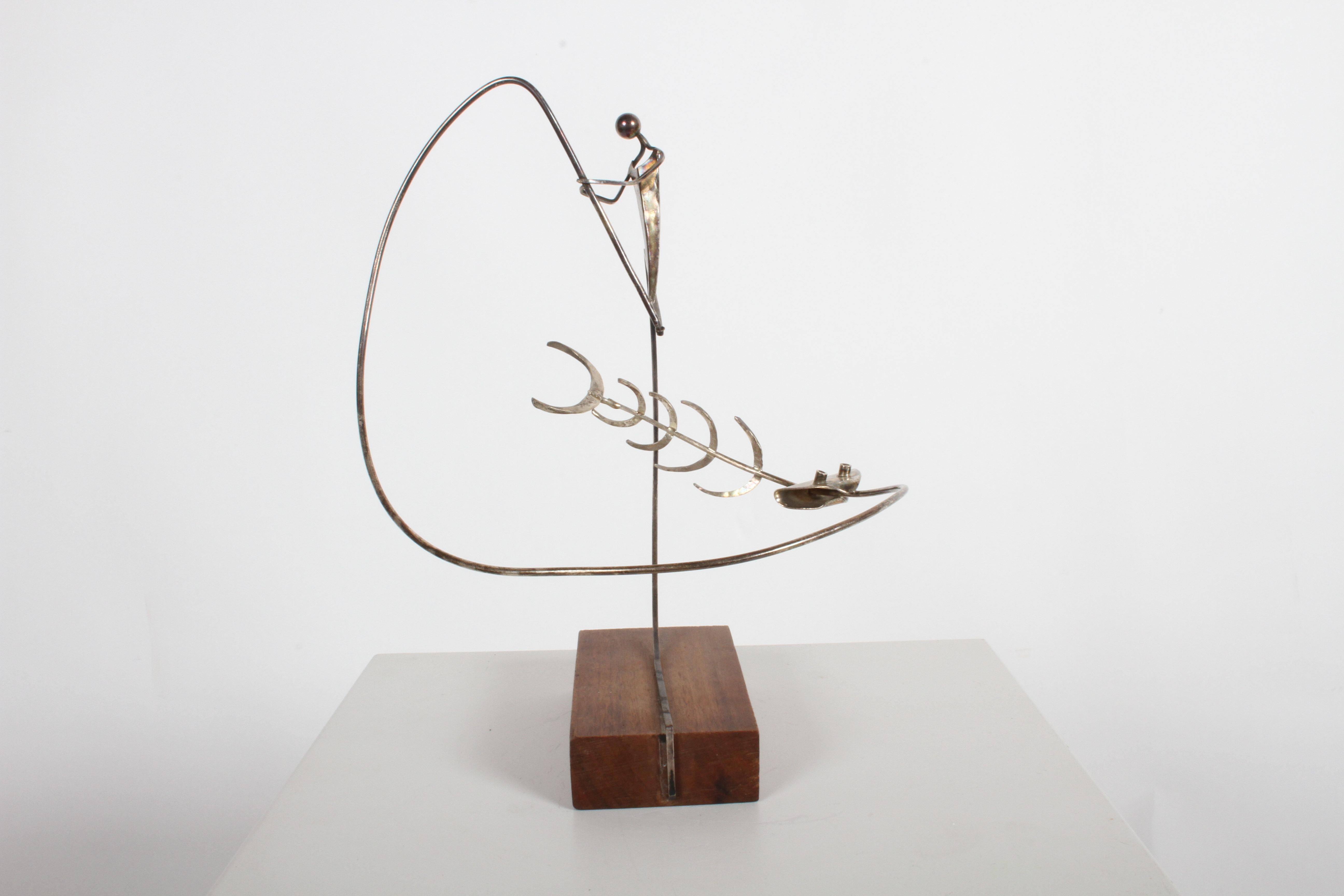 Sculpture cinétique de Paul A. Lobel Sterling Fisherman en vente 4