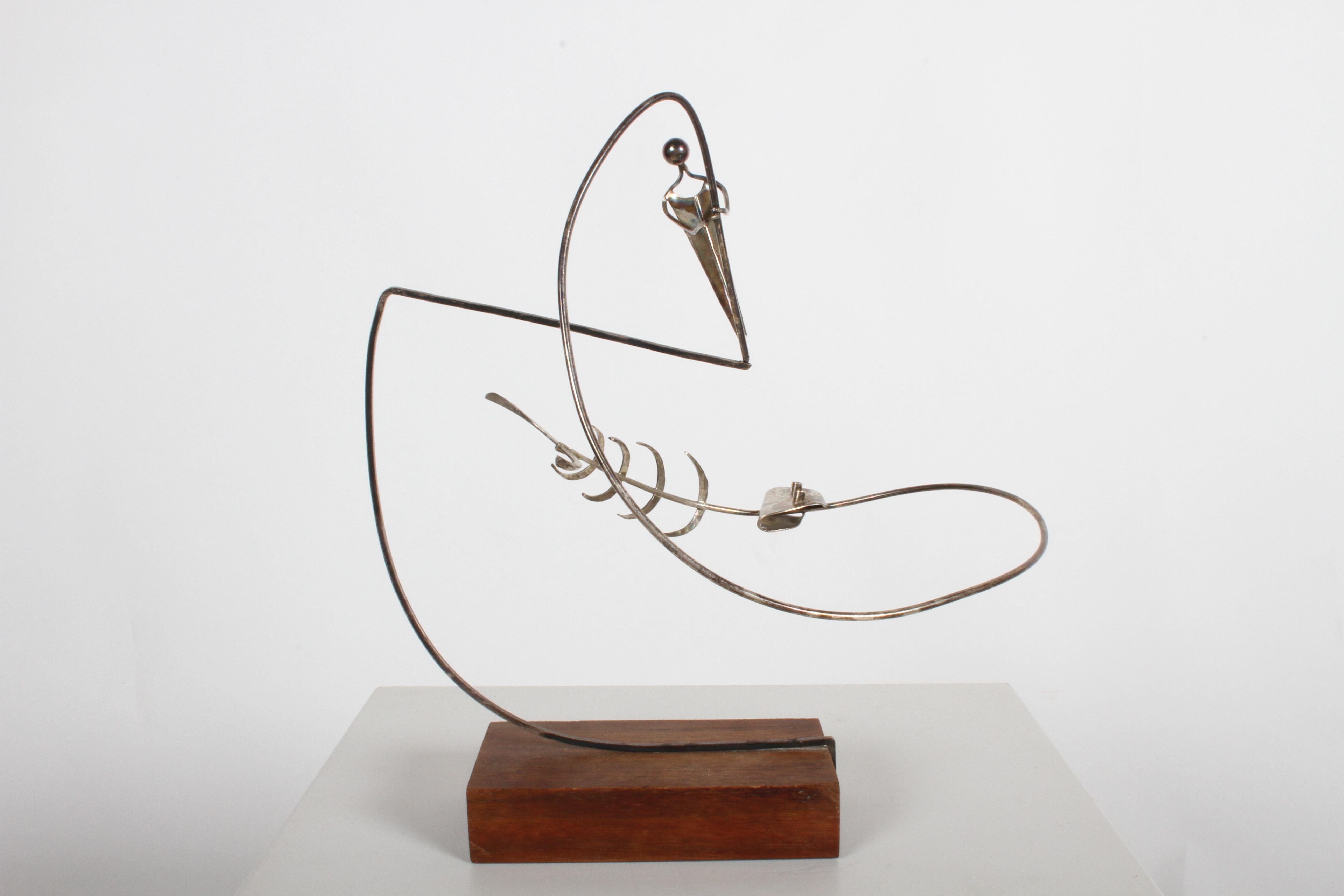 American Paul A. Lobel Sterling Fisherman Kinetic Sculpture For Sale