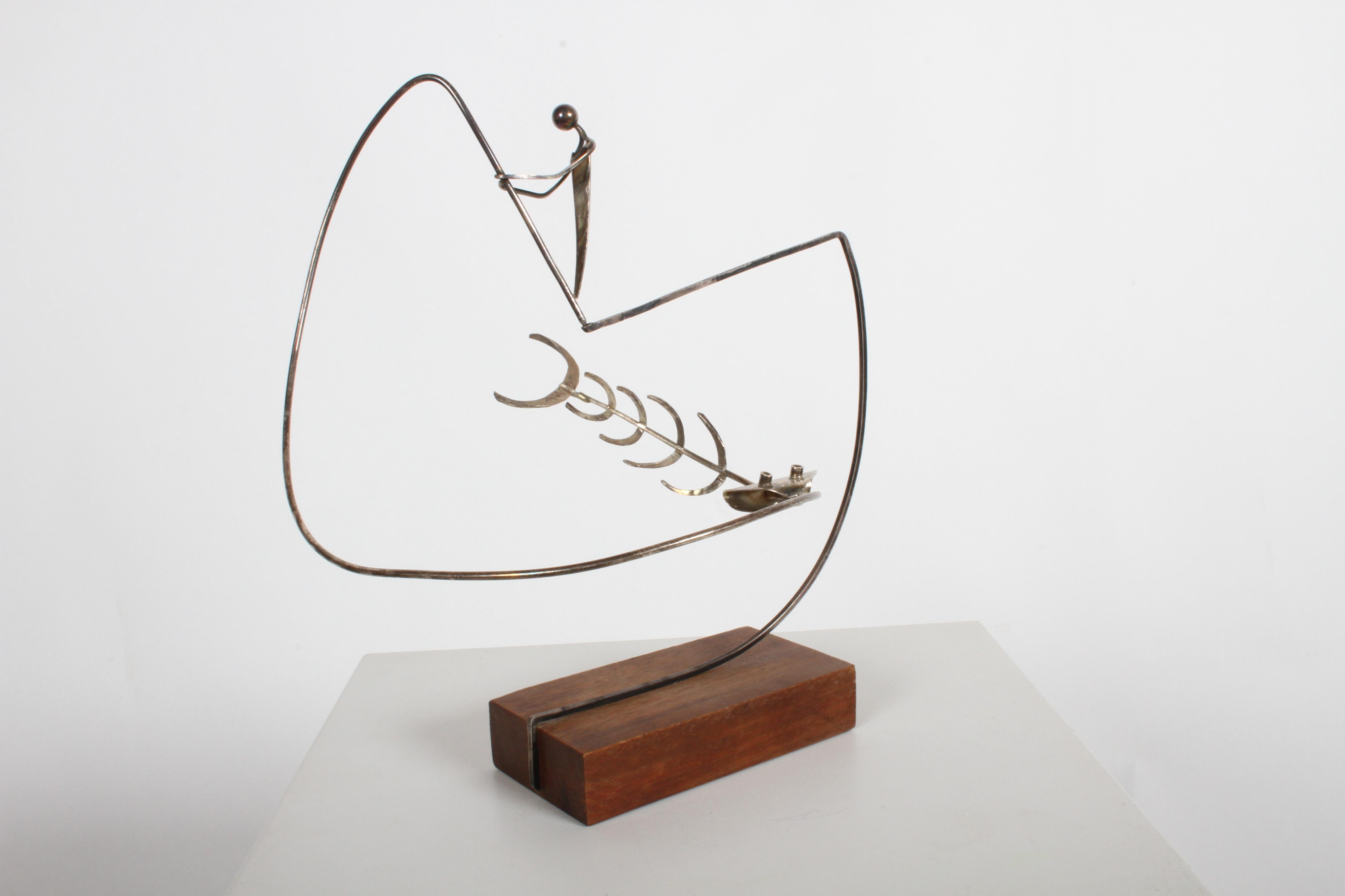 Sterling Silver Paul A. Lobel Sterling Fisherman Kinetic Sculpture For Sale