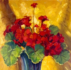 Red Geraniums and Yellow Curtain Original Paul Schmitt California Impressionist