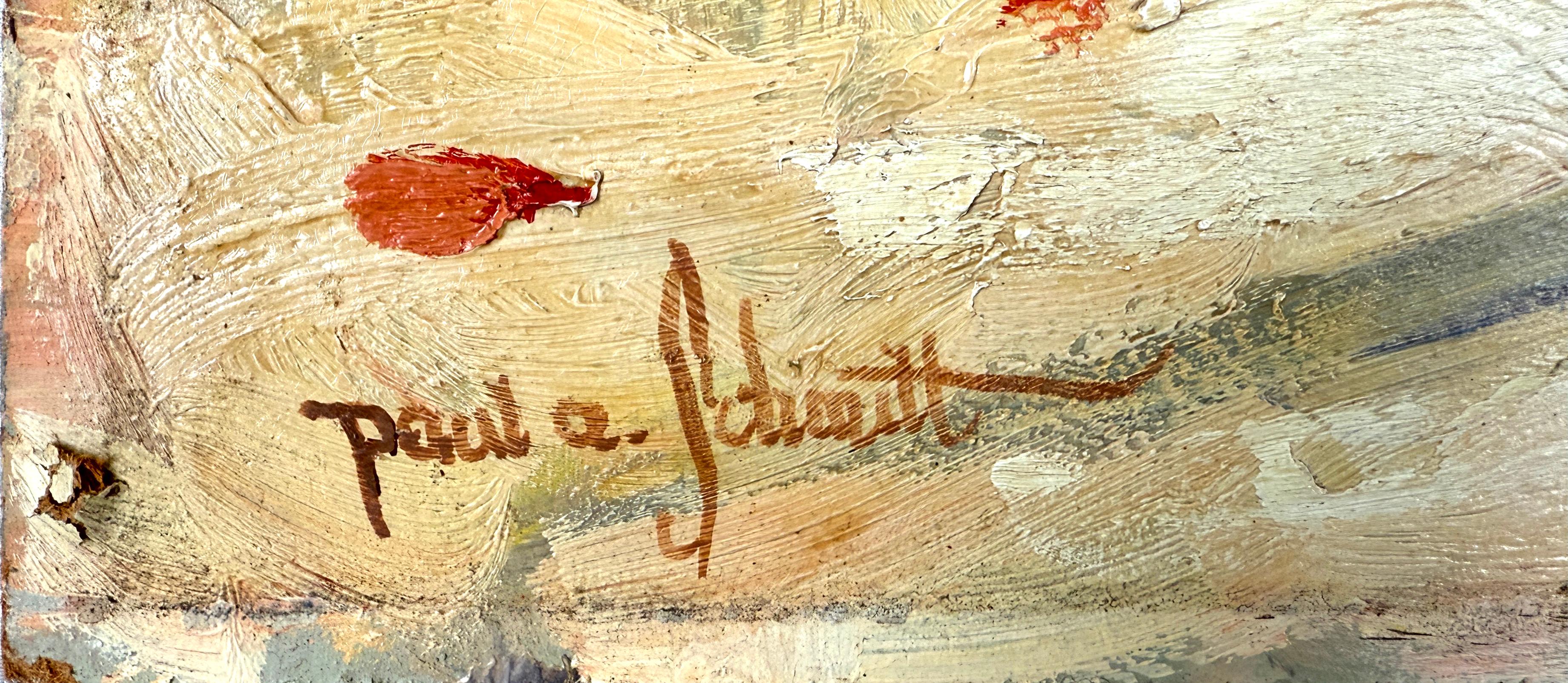 Rote Geranien und gelber Vorhang Original Paul Schmitt Kalifornischer Impressionist

Geranien in einem Innenraum mit einem gelben Vorhang oder einer Gardine dahinter von Paul A. Schmitt (Amerikaner, 18983-1983).  Künstler aus Oakland, Kalifornien.