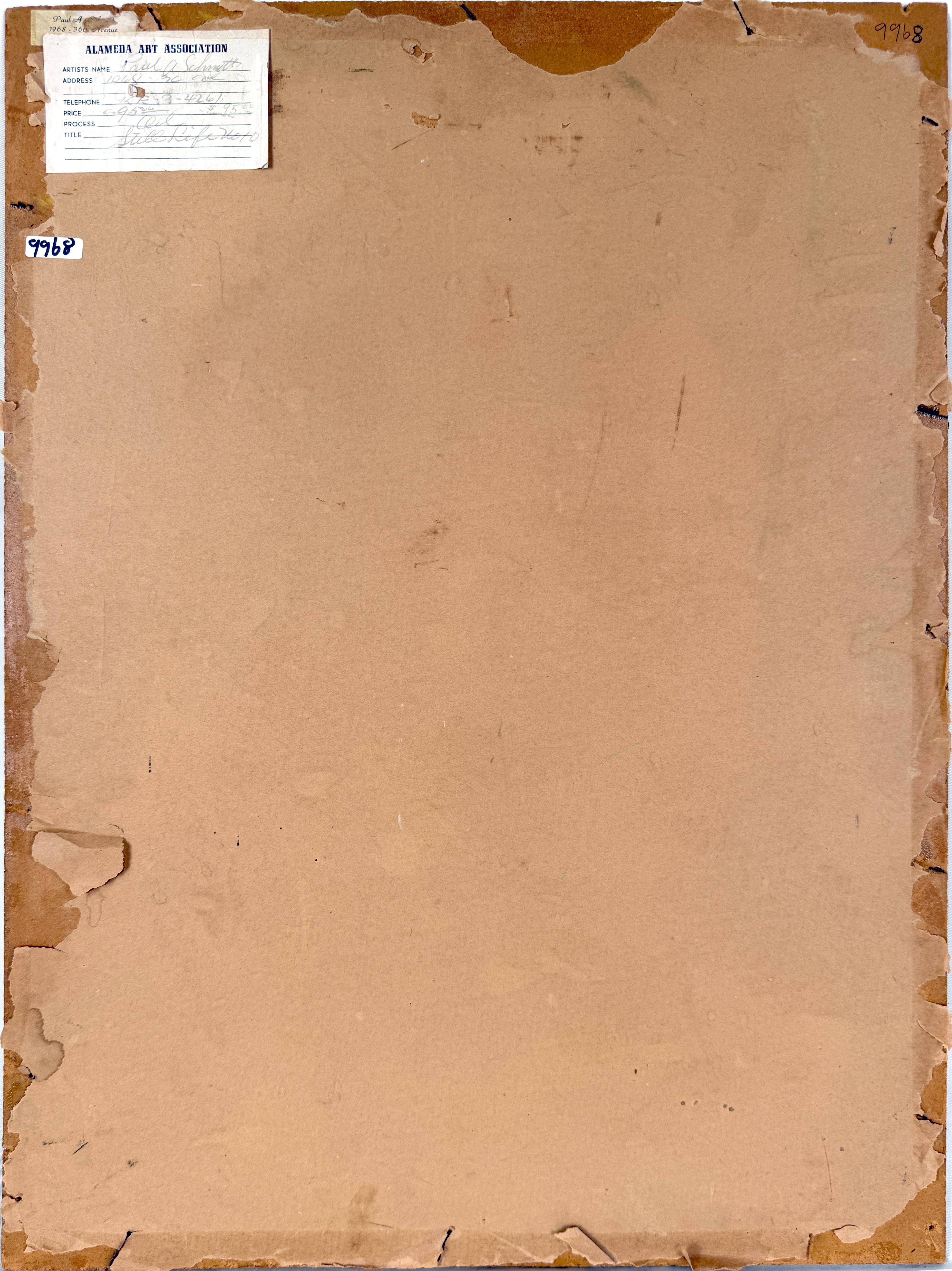 Rote Geranien und gelber Vorhang Original Paul Schmitt Kalifornischer Impressionist im Angebot 2