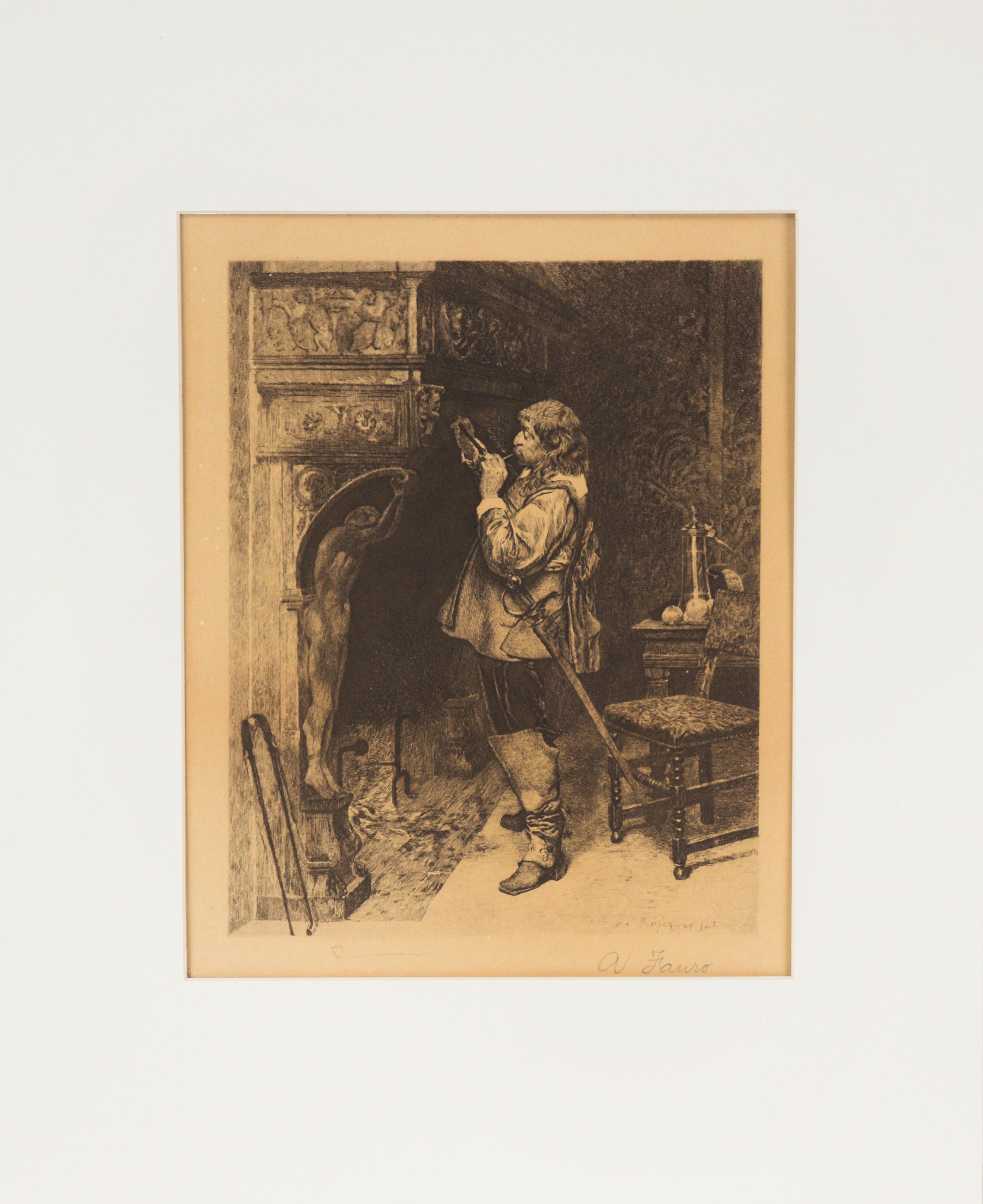 Antike Lithographie Shakespeares  „The Taming Of The Shrew“-Charakter Petruchio – Print von Paul Adolphe Rajon