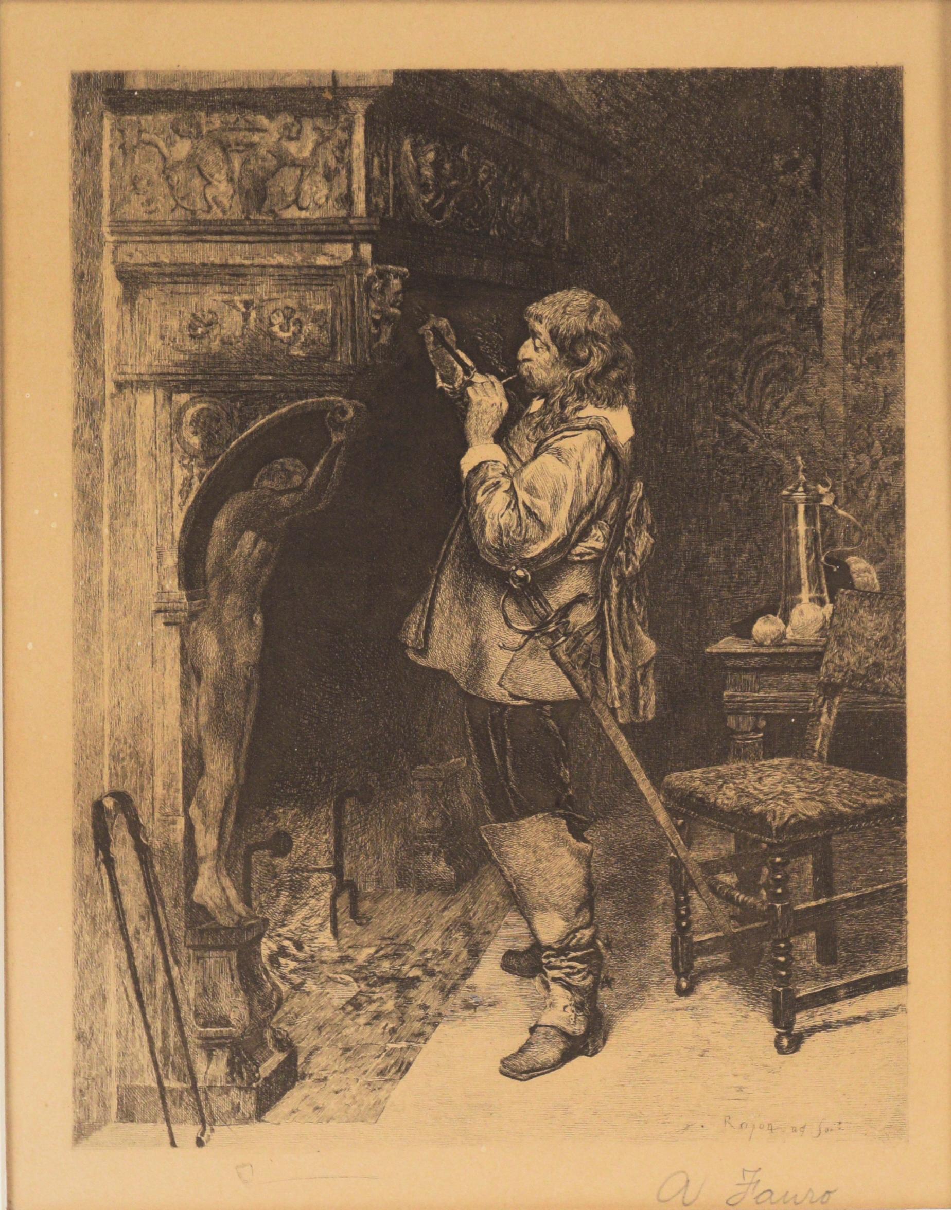 Antike Lithographie Shakespeares  „The Taming Of The Shrew“-Charakter Petruchio (Impressionismus), Print, von Paul Adolphe Rajon