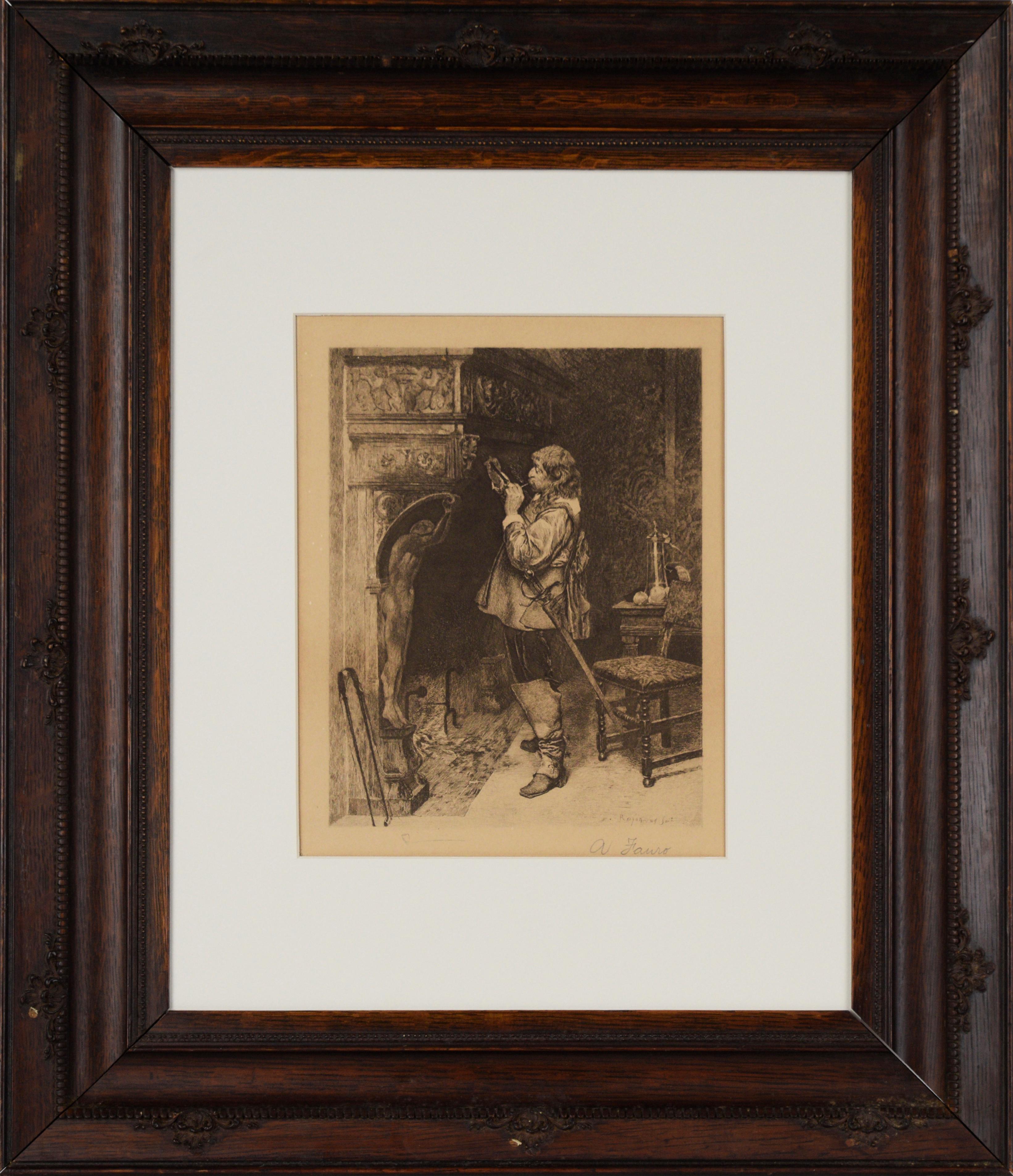 Paul Adolphe Rajon Figurative Print – Antike Lithographie Shakespeares  „The Taming Of The Shrew“-Charakter Petruchio