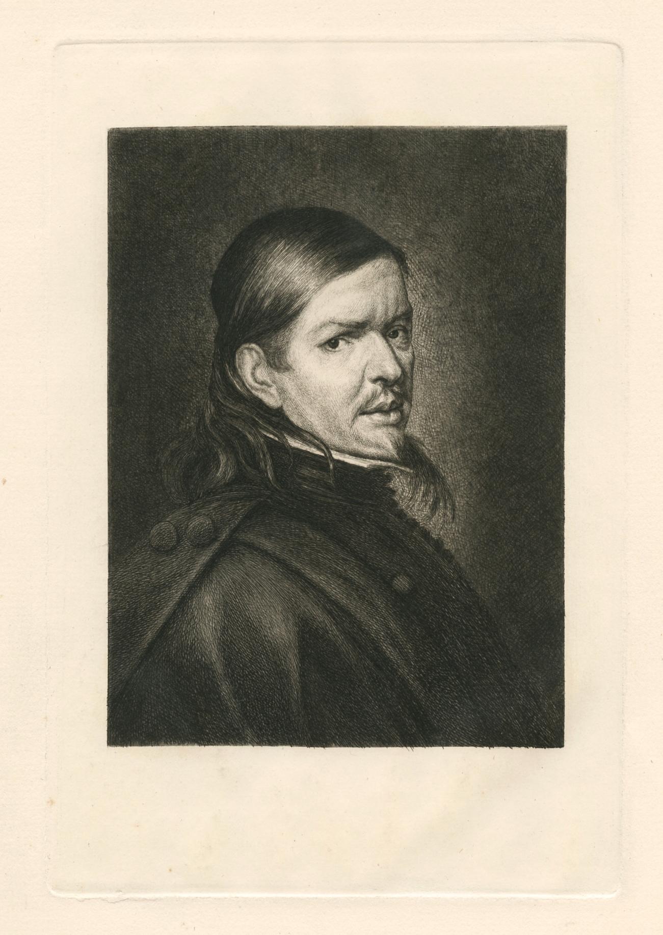"Portrait Of Murillo" original etching - Print by Paul-Adolphe Rajon
