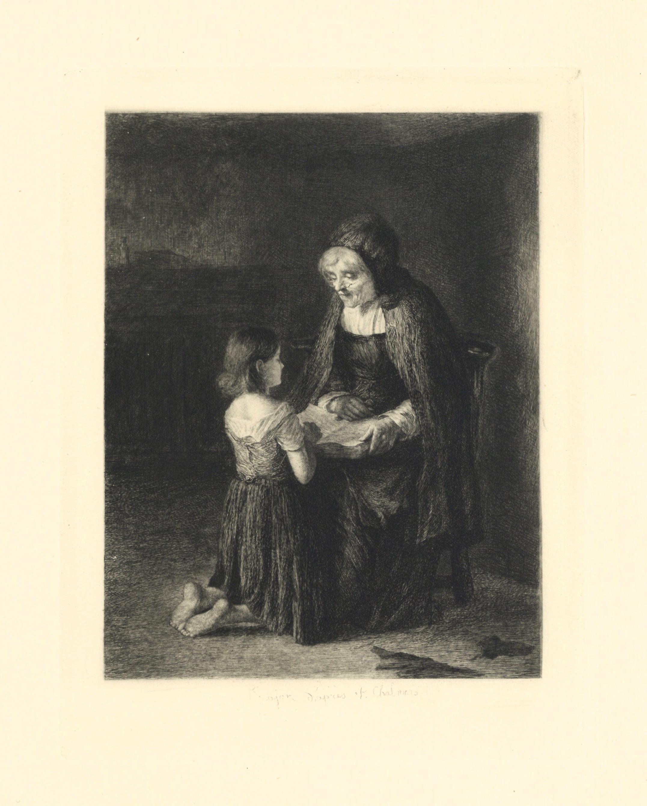"Prayer"  etching - Print by Paul-Adolphe Rajon