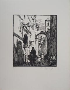 Córcega : Calle de Bonifacio - Grabado original en madera, Firmado a mano y numerado /160