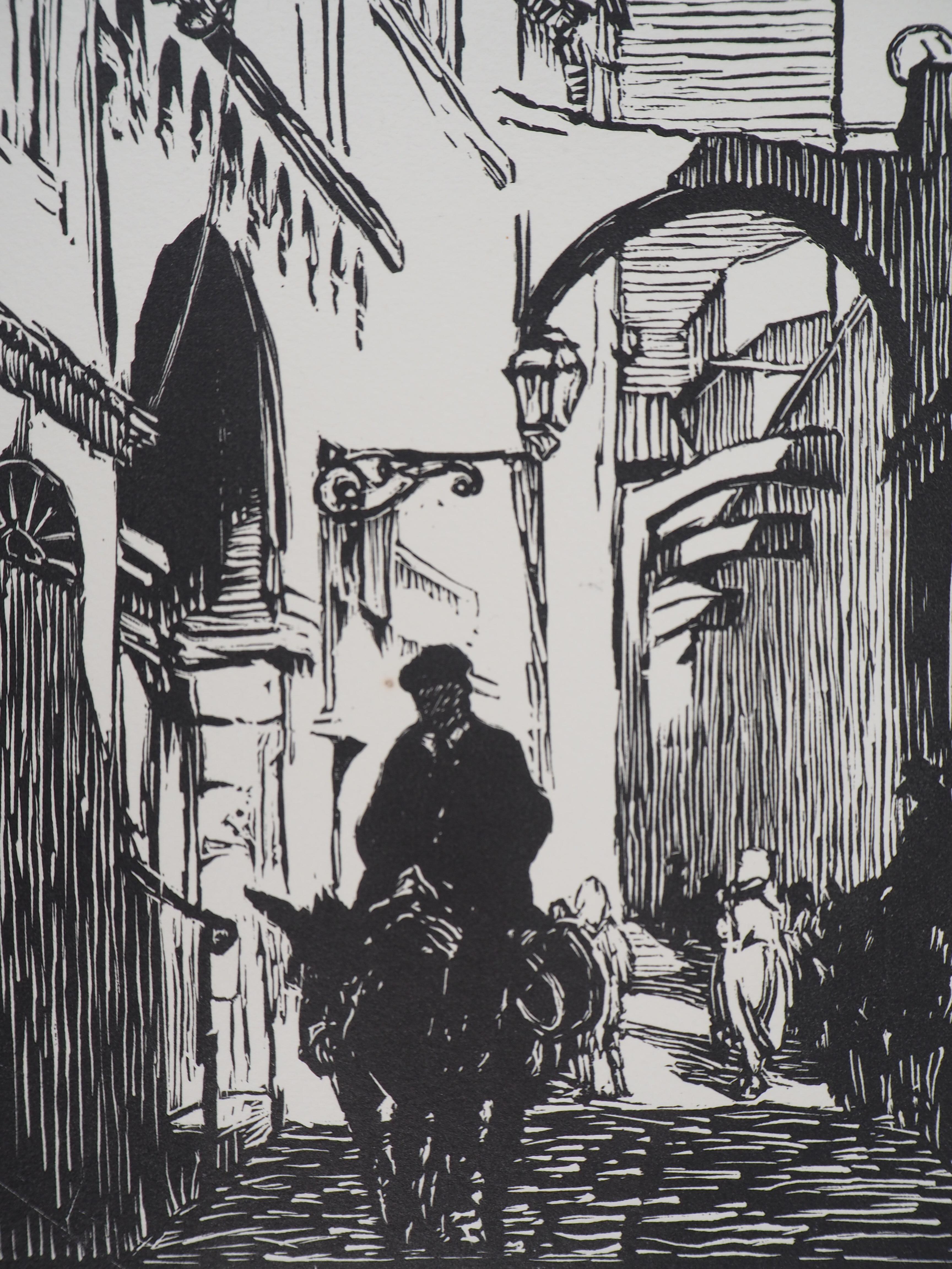 Corsica : Street in Bonifacio - Original wooodcut, Handsigned & numbered /160 - Modern Print by Paul Adrien BOUROUX