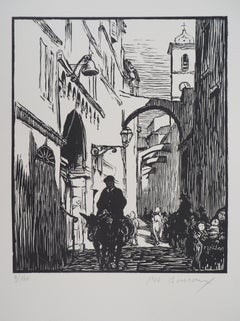Corsica : Street in Bonifacio - Original wooodcut, Handsigned & numbered /160