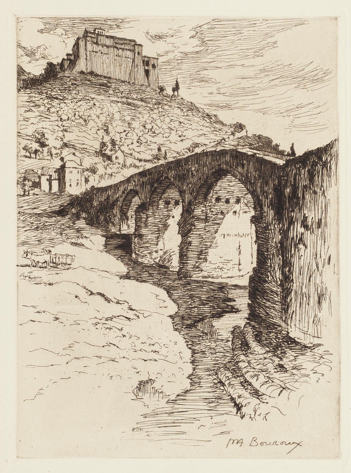 The Bridge - Original-Radierung von P, A, Bouroux – erste Hälfte des 20. Jahrhunderts