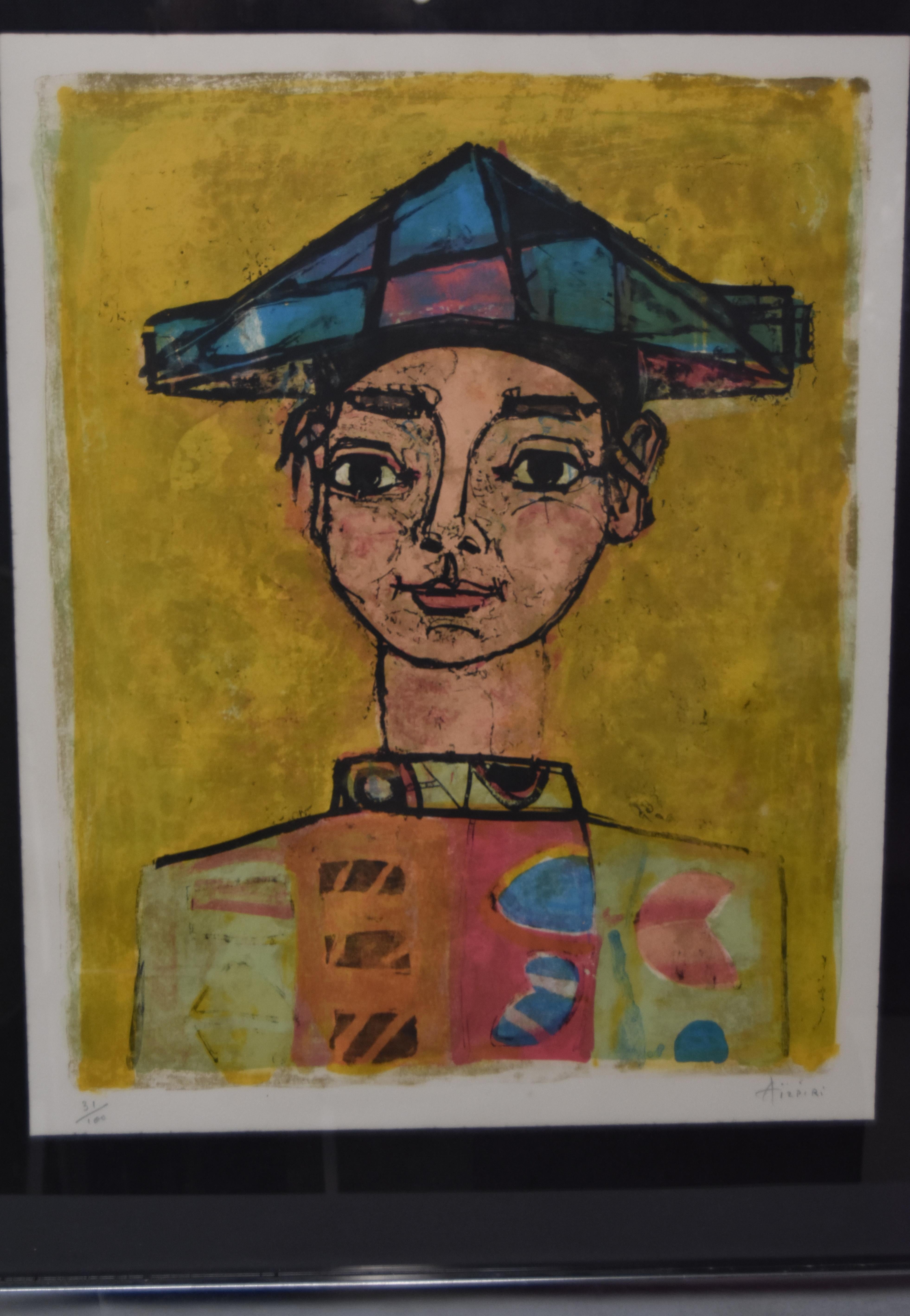 Paul Aizpiri Lithograph Young Harlequin Portrait, Limited Ed Signed and Numbered In Good Condition For Sale In Toledo, OH