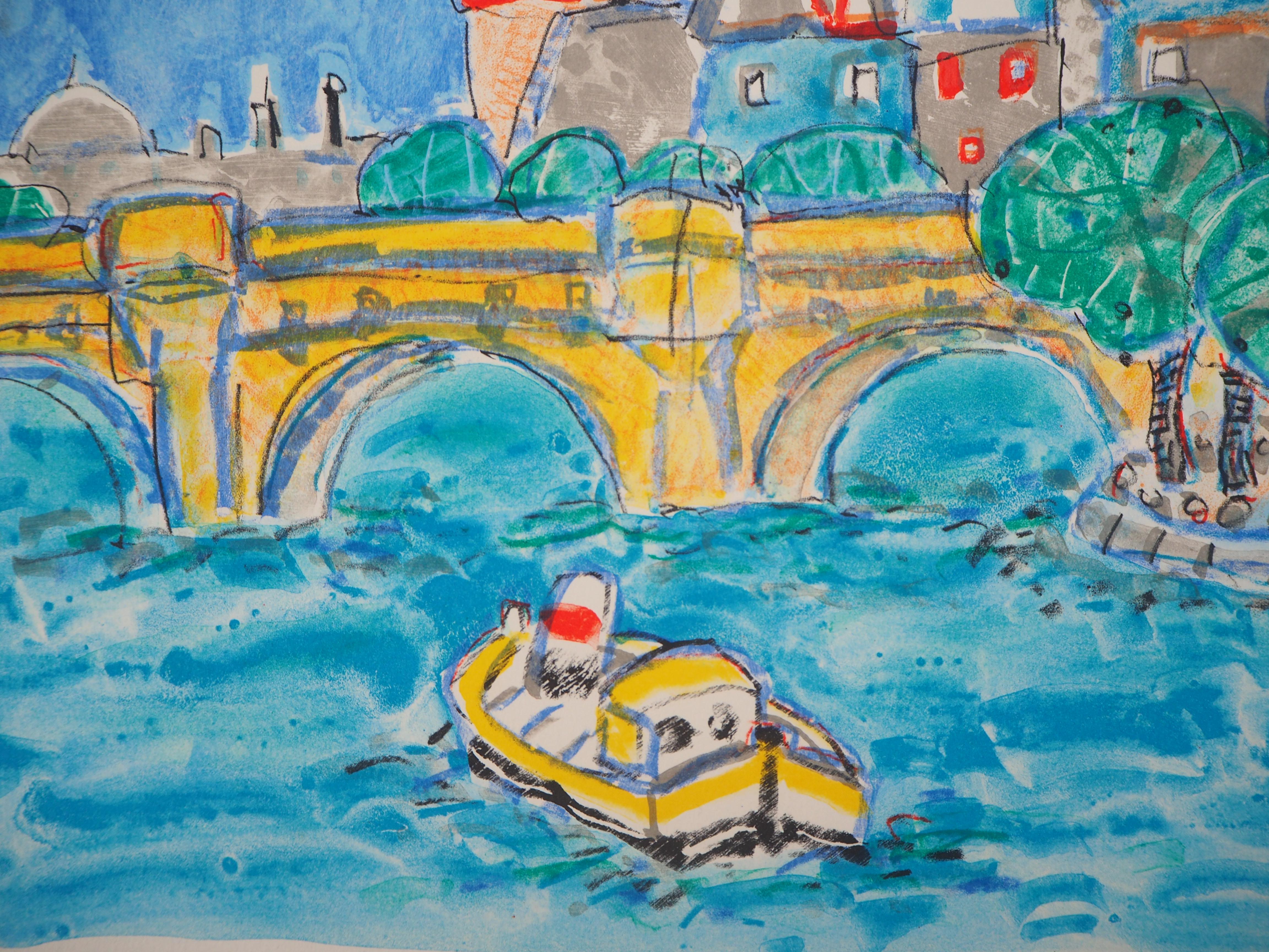 Paul AIZPIRI
Paris : Notre Dame and Boats on the Seine River

Original lithograph
Printed signature in the plate
On Arches vellum 43 x 56 cm (c. 17 x 22 inch)  

Very good condition, small defects in the margins